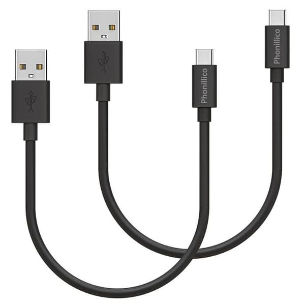 Lot 2 Kabler 20 cm USB-C Sort til Xiaomi Mi NOTE 10 / Mi NOTE 10 LITE Phonillico® Svart