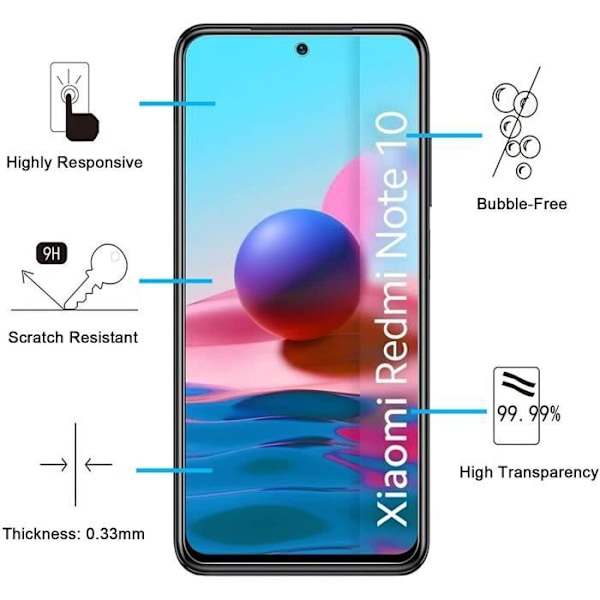 Härdat glas för Xiaomi REDMI NOTE 10 4G [Pack 2] Skärmskydd Film Phonillico®