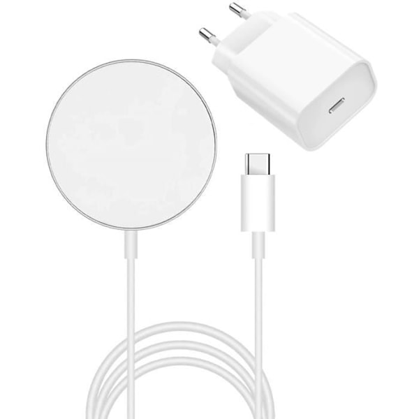 Induktionsoplader + vægadapter kompatibel med MagSafe til iPhone 15 - iPhone 15 PLUS - iPhone 15 PRO - iPhone 15 PRO MAX - Phonillico®