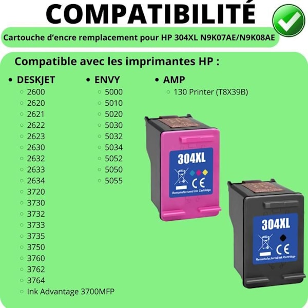 Blækpatron - HP - 304XL - Sort - Multi-farver - Kompatibel med DeskJet/Envy