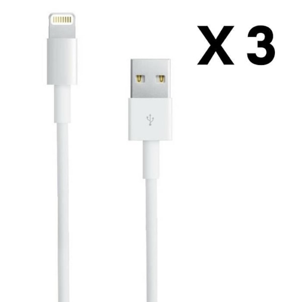[Kompatibel iPhone XSMAX-XR-XS-X-8PLUS-8-7PLUS-7-6PLUS-6-5-SE] Lot 3 Kablar USB Laddare Vit 1 Meter [Phonillico®]