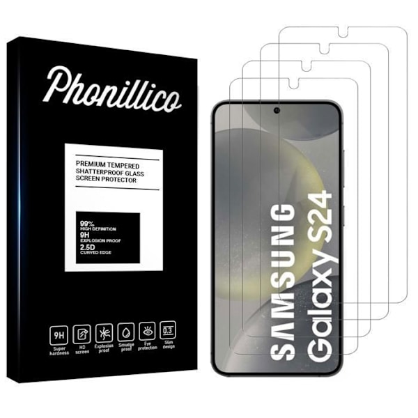 Samsung Galaxy S24: Taivutettu lasi [4 pakkausta] Näytönsuojakalvo Phonillico® Transparent