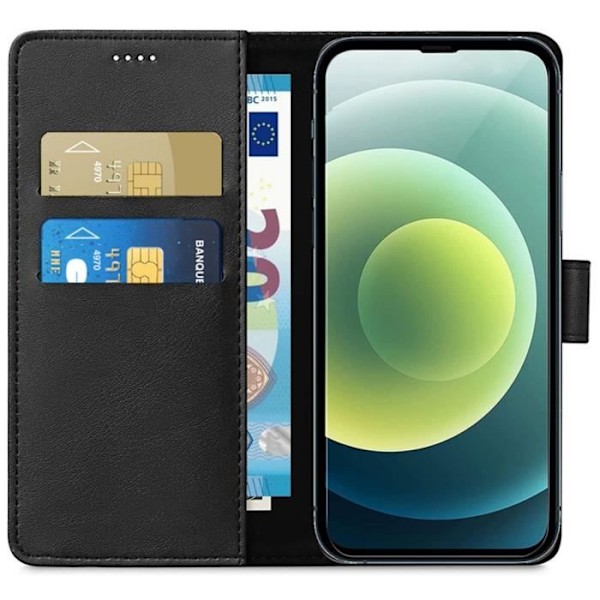 Coque til iPhone 13 (6,1") - Sort Læder Etui med Magnetisk Låge til Kortopbevaring Phonillico® Svart