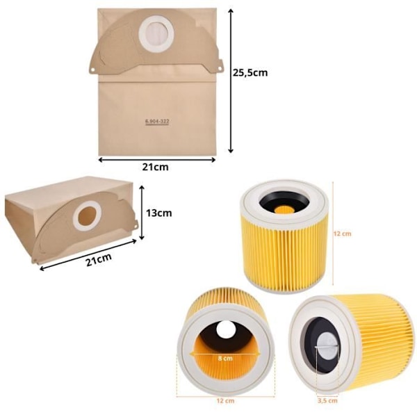 Imureppu ja Suodatin Karcher WD2 Vaihtosäkit 6.904-322 [Pakkaus 10] Vaihtosuodattimet 6.414-552.0 [Pakkaus 2] Phonillico®