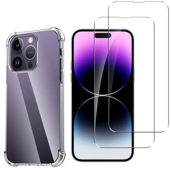 Stöttålig skal för iPhone 14 PRO MAX och 2 härdade glas skydd för skärm Phonillico®