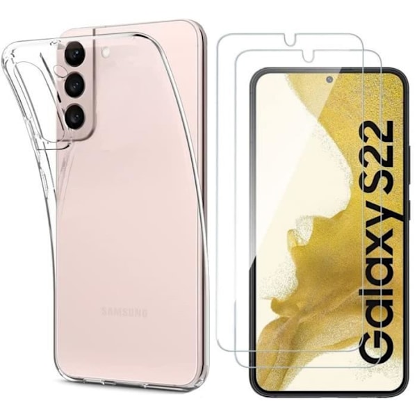 Coque för Samsung S22 5G och 2 Skyddsglas Film Skydd För Skärm Phonillico® Transparent