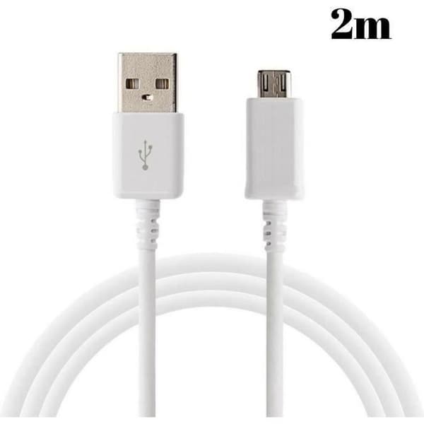 Kabel til ASUS ZENFONE 5 LITE - 4 MAX - 3 MAX - MAX M1 - MAX M2 - GO - Micro USB opladerkabel, måler 2 meter [Phonillico®] Vit