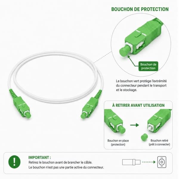 Fiberoptisk kabel SC/APC 1m FTTH monomode til internetboks PTO ONT hvid Phonillico® Vit, SC/APC gröna kontakter