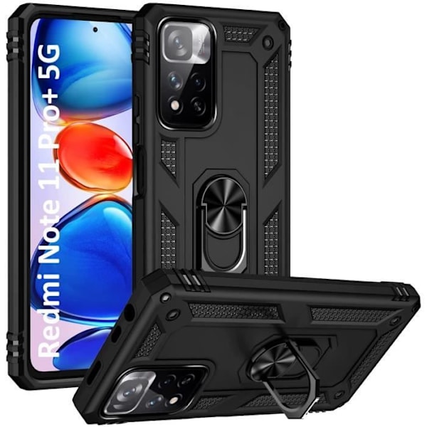 Coque Sort til Xiaomi Redmi Note 11 PRO+ 5G - Redmi Note 11 PRO PLUS 5G - Stødabsorberende Slagfast Militær Stil Robust Phonillico® Svart