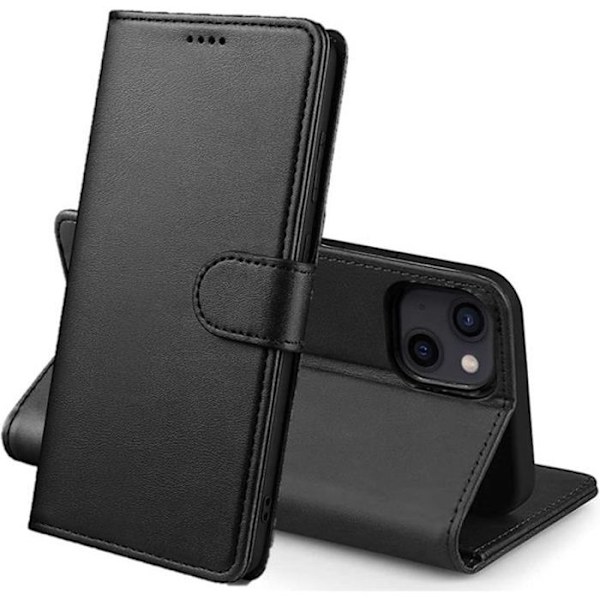 Fodral för iPhone 13 MINI (5,4") - Svart plånboksfodral med lock, magnetspänne, kortförvaring Phonillico® Svart