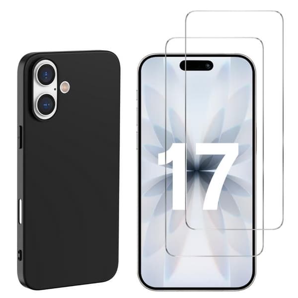 Coque sort sort til iPhone 17 og 2 hærdede glas skærmbeskyttelse Phonillico® Svart