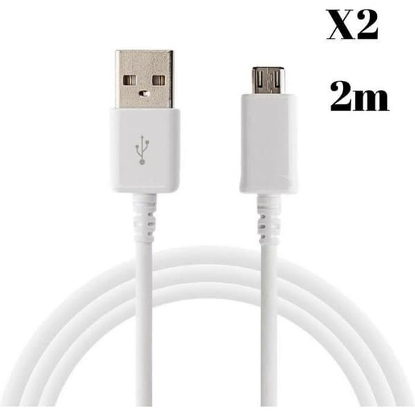 Kabel 2m för PS4-kontroll, Playstation 4, DualShock 4, PS4 Pro, PS4 Slim - Micro USB-kabel 2 meter [LOT 2] Phonillico® Vit