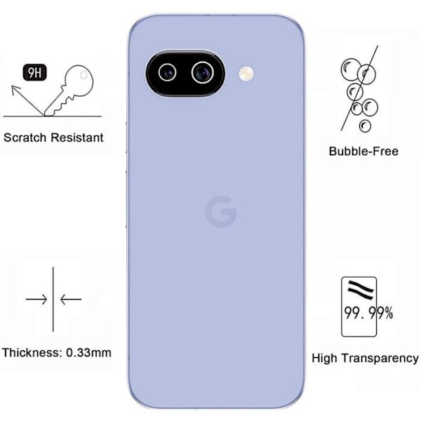 Kameran suoja - Phonillico® - Google Pixel 9a - 2 kpl - Temperoitua lasia - Naarmuuntumaton Transparent