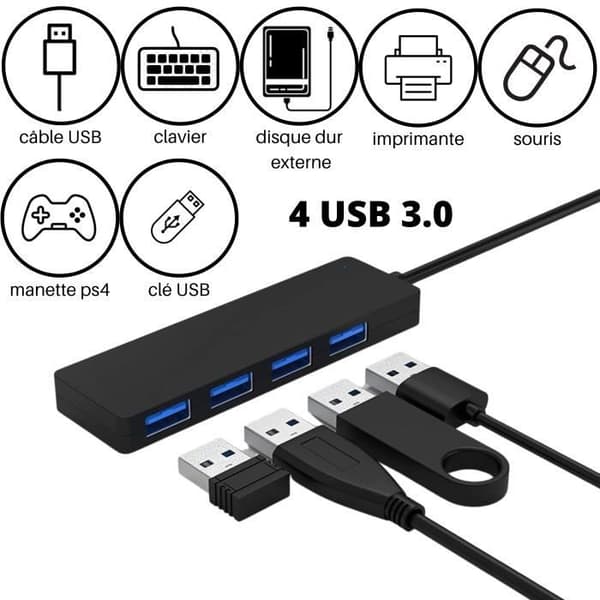 USB 3.0 Hub Adapter - Uspecificeret - 4 porte - Hurtig dataoverførsel - Kompatibel med PC og Mac