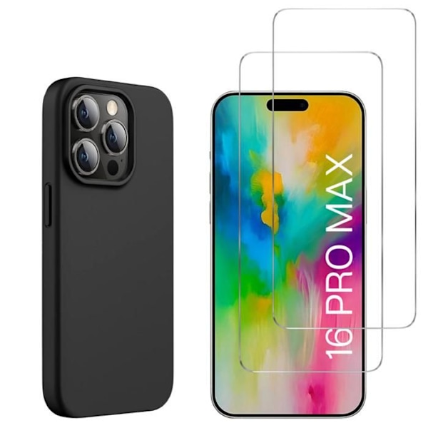 Coque Noir TPU voor iPhone 16 PRO MAX ja 2 Karkaistua Lasia Näytön Suojakalvoa Phonillico® Svart