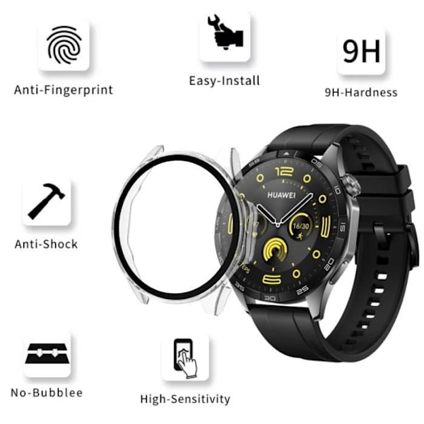 Skydd kompatibel med Huawei Watch GT 4 46mm - Hård skal för smartklocka, transparent etui, härdat glas Phonillico® Transparent