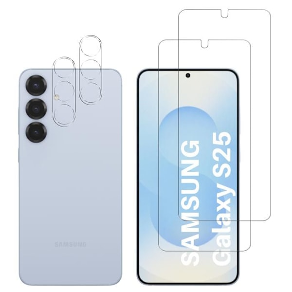 Hærdet Glas - Phonillico - Samsung Galaxy S25 - Pakke 2 - Skærm og Kamera Beskyttelse - Kradsikker Transparent