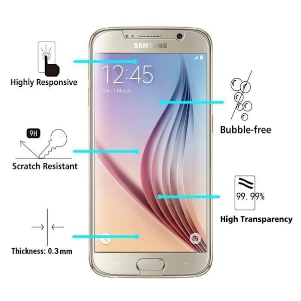 Härdat Glas - Phonillico® - SAMSUNG GALAXY S6 - Ultra Resistent - Transparent - Pack 1 transparent
