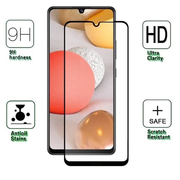 Cover til Samsung A42 - Phonillico - Transparent - Blødt silikone - Tempereret glas - Sort Transparent
