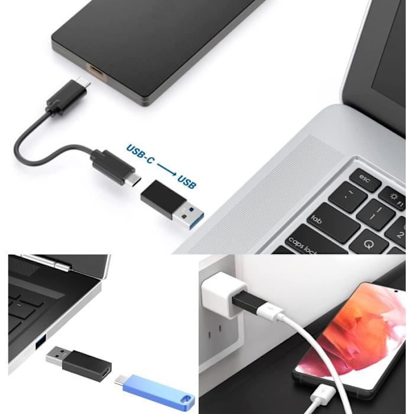 USB 3.0 till USB-C-adapter, kompatibel med laddare, stationära datorer etc. till USB C Samsung-Xiaomi-Huawei etc. [Förpackning 2] Phonillico® Svart