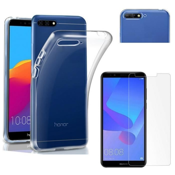 Telefonfodral - Phonillico® - HUAWEI Y6 2018 - Transparent Silikon - Härdat Glas - Ultra Slim Transparent