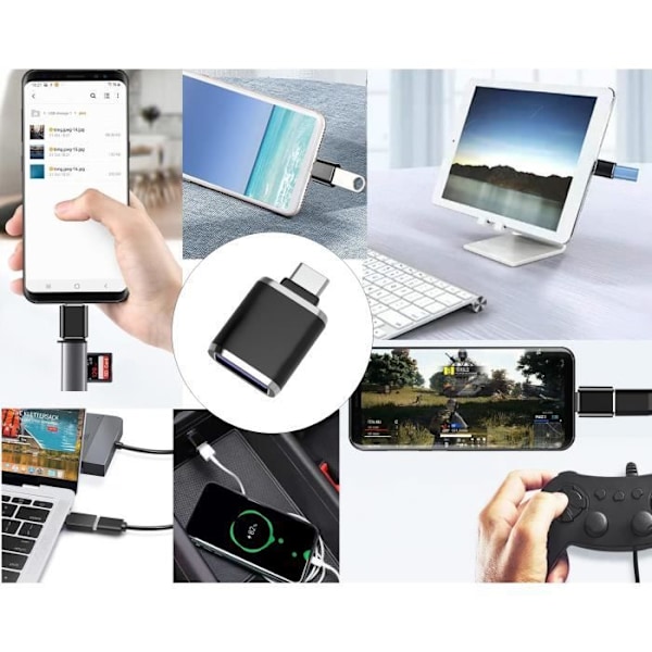 USB C till USB 3.0 OTG-adapter kompatibel med Galaxy S22/S21/S20/S10/S9/S8 - Macbook iPad Air 5 Dator [Pack 2] Phonillico® Svart