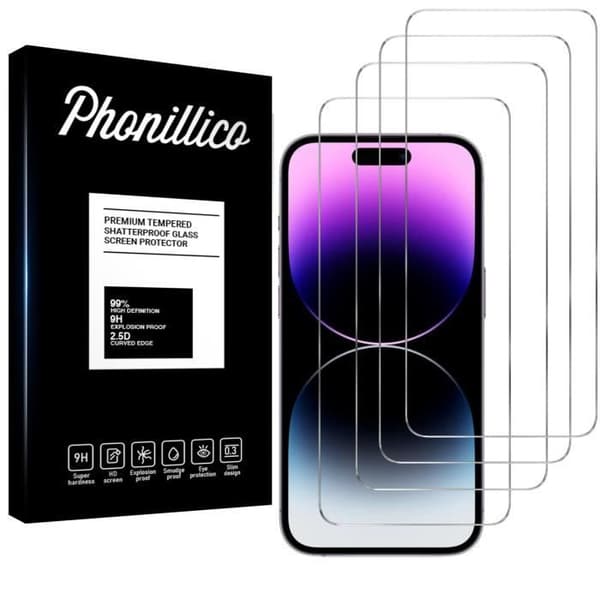 Skyddsglas - Phonillico - iPhone 15 PRO - Pack om 4 - Härdat glas - Repståligt Transparent