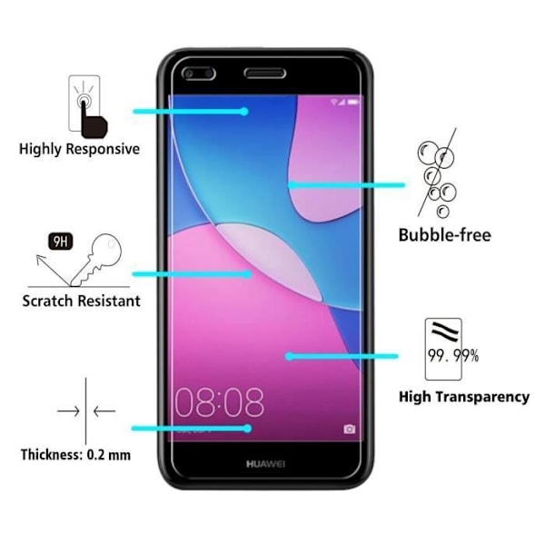 Filmbeläggning för skärm - Phonillico® - Huawei Y6 PRO 2017 - Paket med 2 - Ultra hållbar - Mot repor