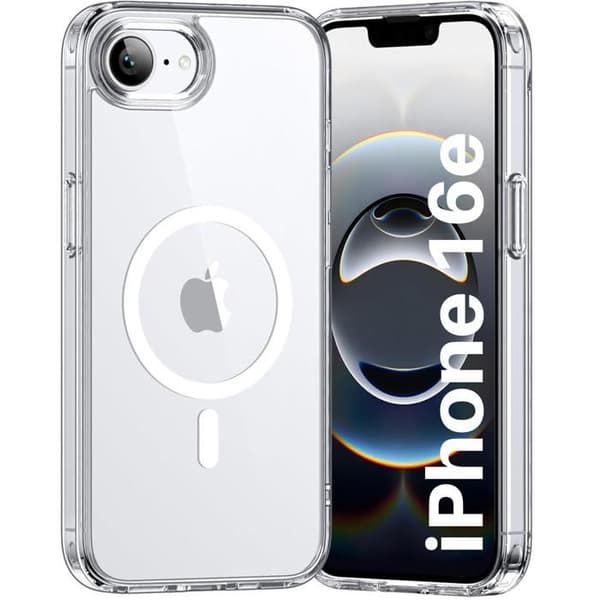 Coque til iPhone 16e og 2 hårdføre glas - Indbygget magnetisk cirkel Phonillico® Transparent