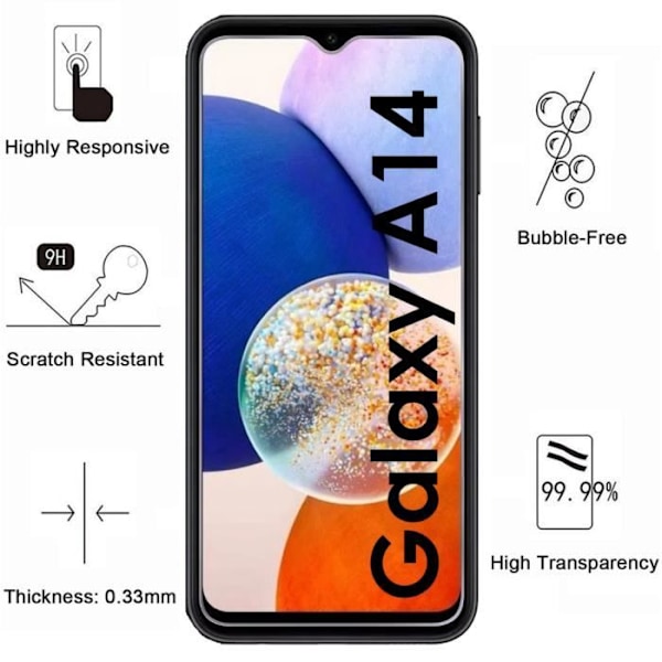 Stötsäker skal för Samsung Galaxy A14 och 2 härdade glas skärmskydd Phonillico®