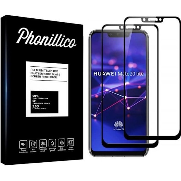 Hærdet Glas - Phonillico® - Huawei MATE 20 LITE - Pack med 2 - Transparent - Sort Kant Transparent, svart