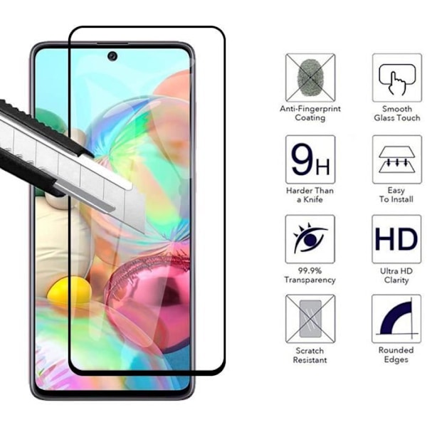 Coque til Samsung Galaxy A71 + Beskyttelsesglas Sort Kant - Blød Silikonebeskyttelse Skærmbeskyttelsesfilm Phonillico®