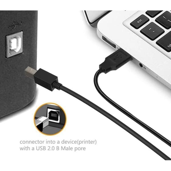 USB Printer Cable - Generic - 3 meters - Compatible with Canon HP Dell Epson - USB 2.0 - Black