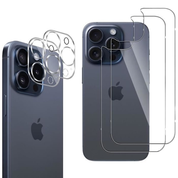 Bagbeskyttelse og kamera - Phonillico - iPhone 15 PRO MAX - Pakke 2 - Tempereret glas - Ridsefast Transparent