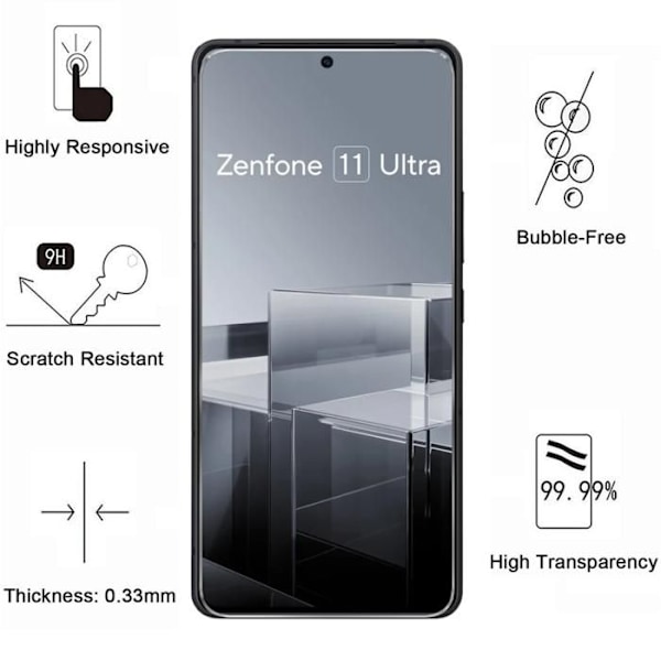 Lujitettu lasi Asus Zenfone 11 ULTRA 5G:lle [Paketissa 4] Näytönsuojakalvo Phonillico® Transparent