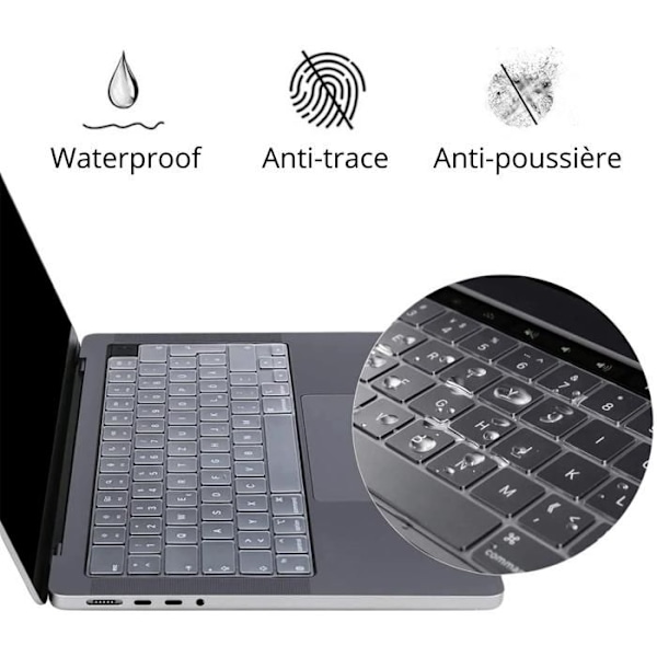 Suojaklaviatuuri Macbook Pro 16 (16) Pro 13 (13,3) - Läpinäkyvä silikonikansio AZERTY EU-asettelulle Phonillico
