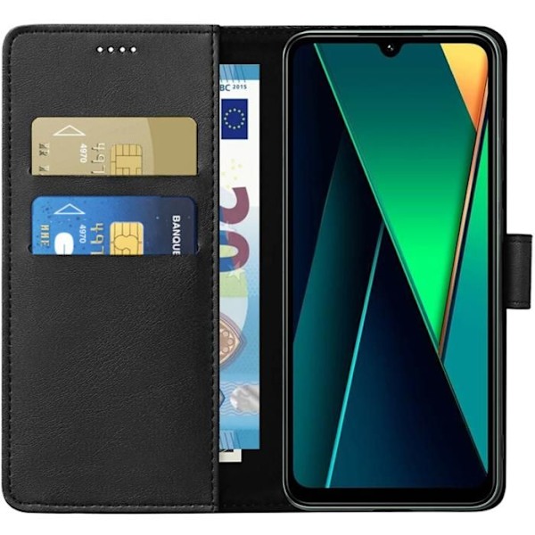 Coque - Phonillico® - Xiaomi Poco C75 - Sort Lommeslip - Semi-rigide - Lædereffekt Svart