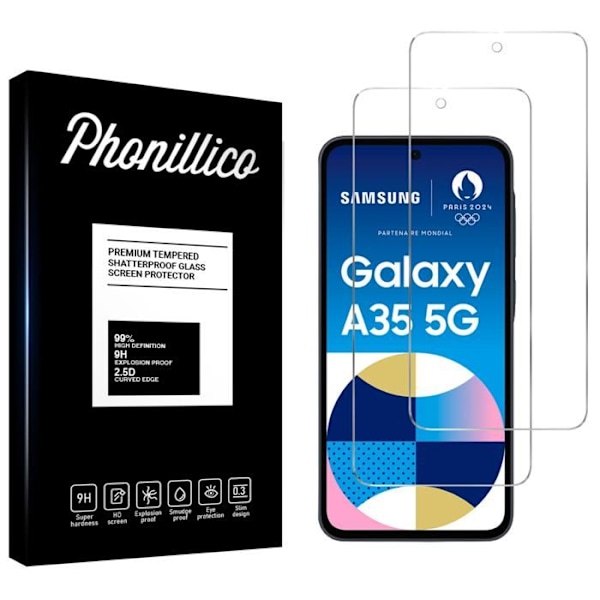 Elokuvan lasi näytön suojus - Phonillico - Samsung Galaxy A35 5G - Pakkaus 2 - Karkaistu lasi - Kirkas Transparent