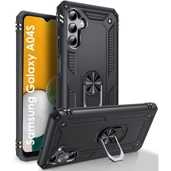 Coque Noir til Samsung Galaxy A04S - Stødabsorberende Militært Style Robust Ring 360 Rotérbar Phonillico®