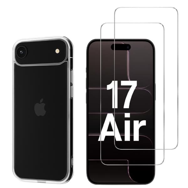 Coque til iPhone 17 AIR og 2 Temperet Glas Skærmbeskyttelse Phonillico® Transparent