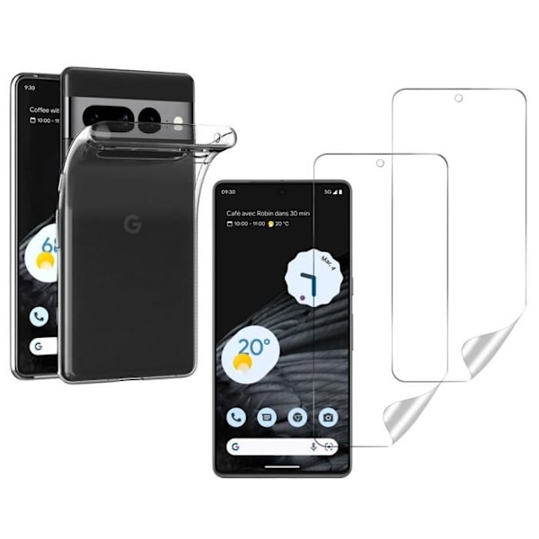 Phonillico® Ultratunt, resistent hydrogelplastskal för Google Pixel 7 PRO och 2 skärmskydd Transparent