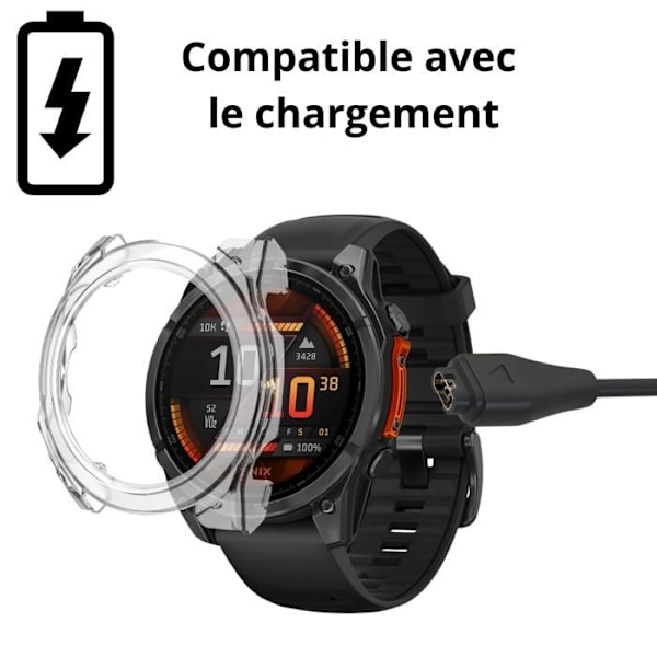 Garmin Fenix 8 47mm kompatibelt fodral - Hårt skyddsfodral Transparent härdat glasskärm Phonillico® Transparent