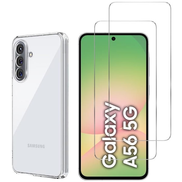 Kuori ja näyttösuoja - Phonillico® - Samsung Galaxy A56 5G - Pehmeä - Kirkas - 2 Karkaistua Lasiä Transparent