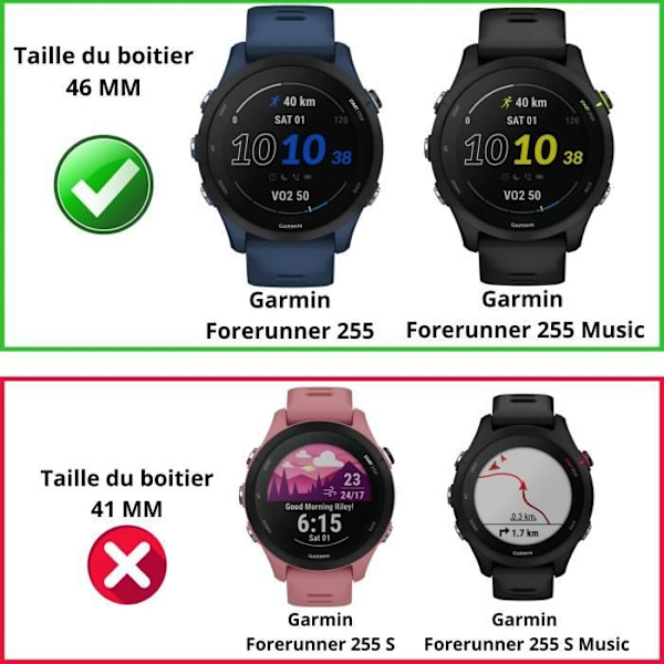 Fodral kompatibelt med Garmin Forerunner 255 - 255 Music - Hårt skyddande fodral med transparent härdat glasskärm Phonillico®
