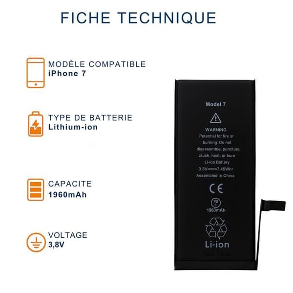 Batteri för iPhone 7 - Ersättningsbatteri 1960mAh litiumjon Phonillico®