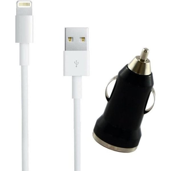 [Kompatibel iPhone XSMAX-XR-XS-X-8PLUS-8-7PLUS-7-6PLUS-6-5-SE] Kabel 1M + Sort Biloplader [Phonillico®]