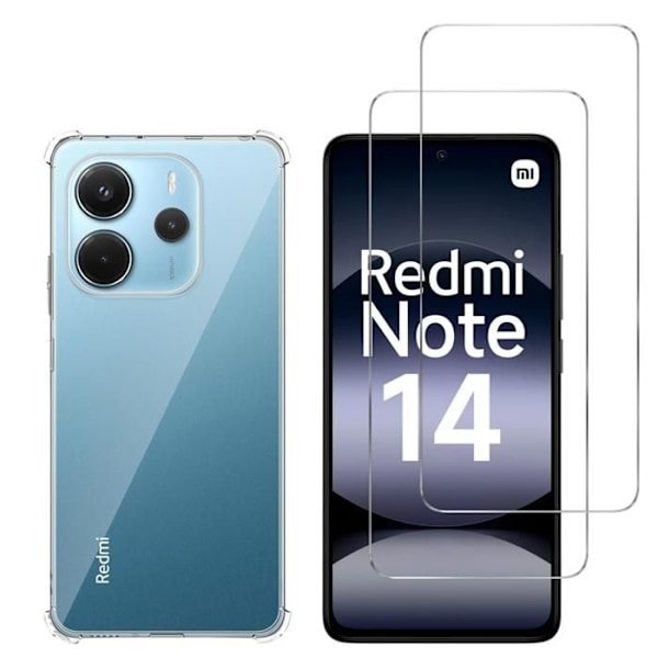 Stødabsorberende etui - Phonillico - Xiaomi Redmi Note 14 4G - Blød - Transparent - 2 hærdet glas Transparent