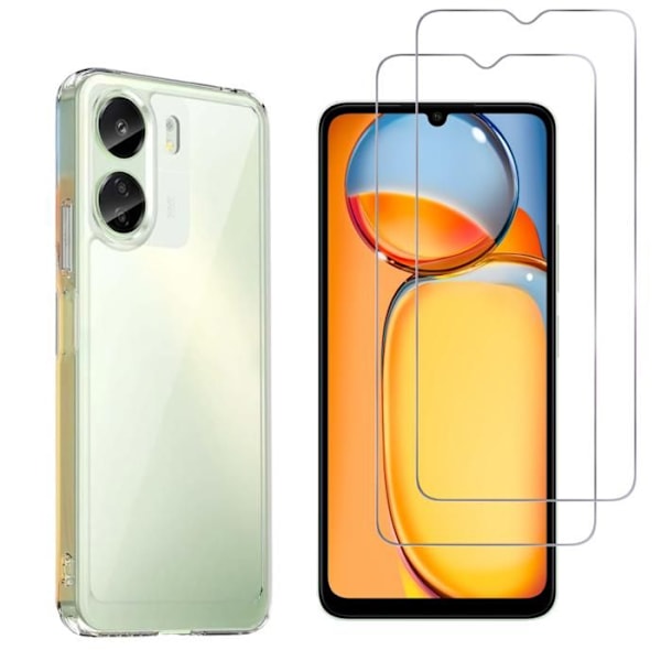 Bakside - Phonillico - Xiaomi Redmi 13C - Mjuk silikon - Transparent - 2 Härdat glas Transparent