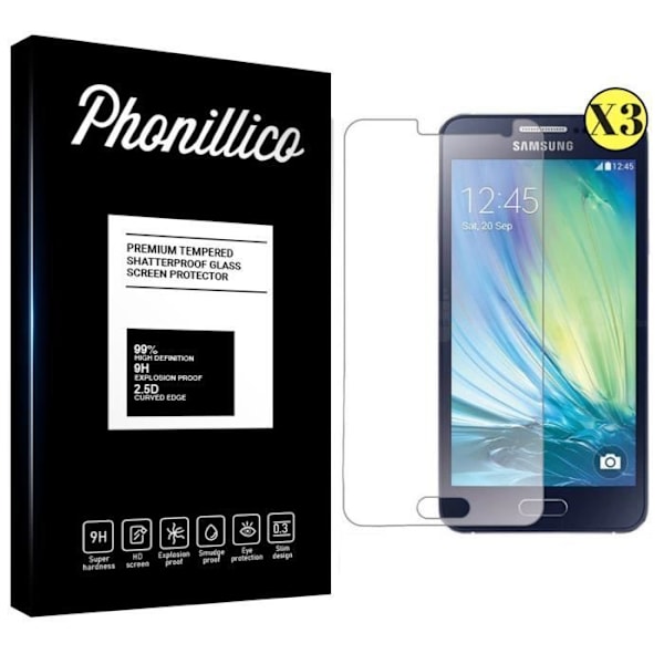 Film i Glasbeskyttelse - Phonillico® - Samsung Galaxy A3 2015 A300 - Pakke med 3 - Ultra Modstandsdygtig - Sort