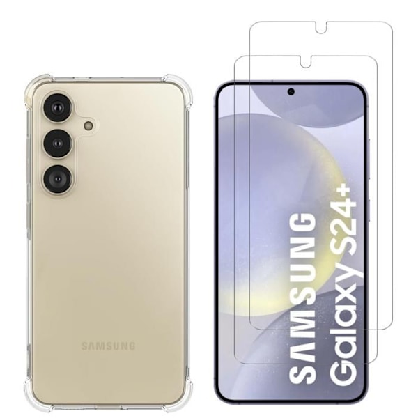 Stötsäker skal för Samsung Galaxy S24 PLUS och 2 härdade glasfilm skärmskydd Phonillico®